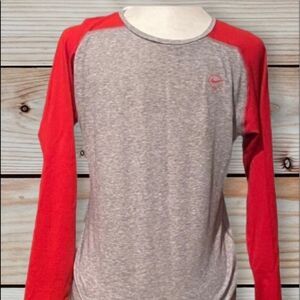 Nike Fastpitch LongSleeve Shirt Size Medium DriFit Baseball Shirt Red/Grey